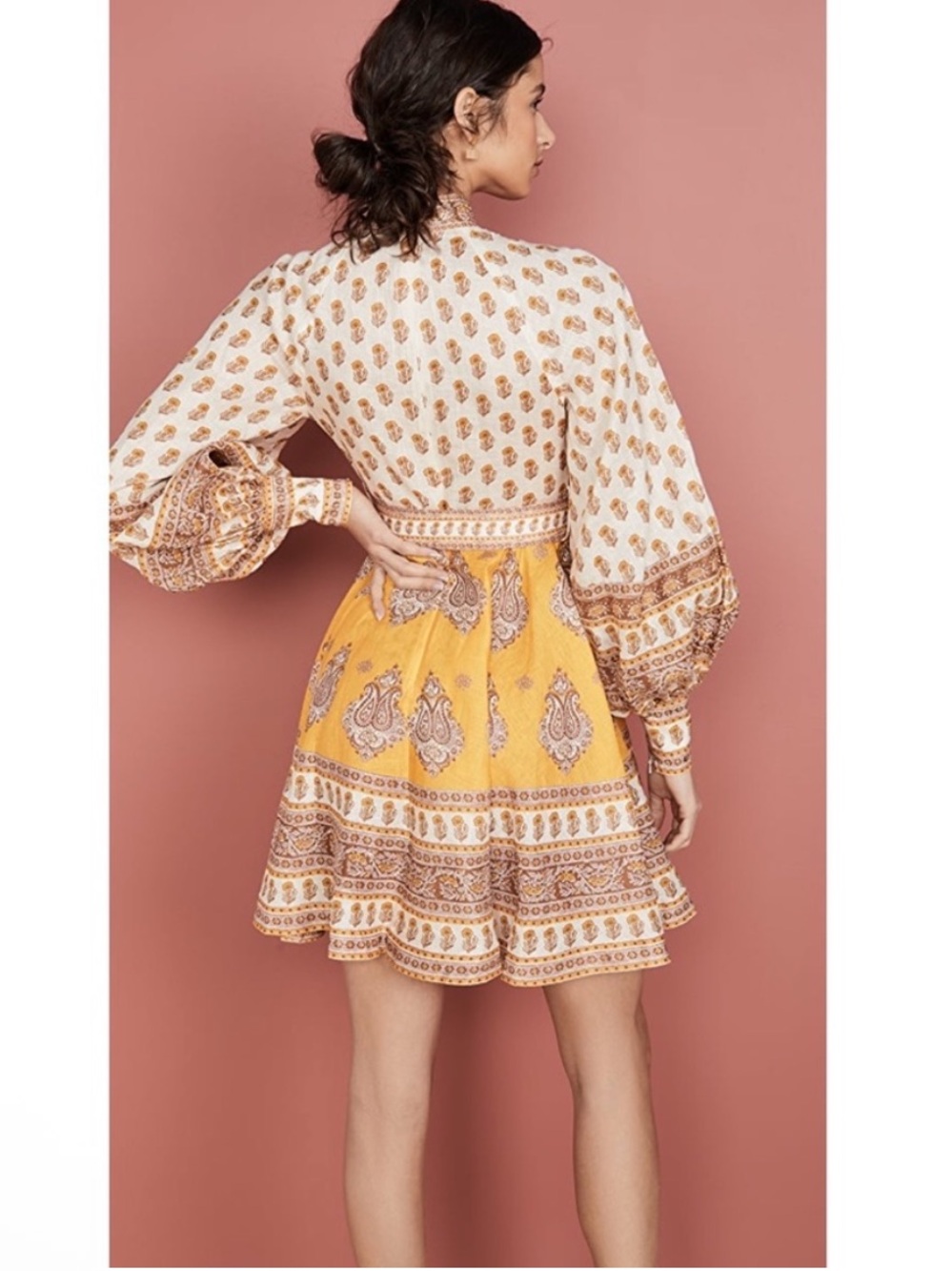 Zimmermann Bonita Buttoned Mustard Paisley Mini Dress - Picture 5 of 10
